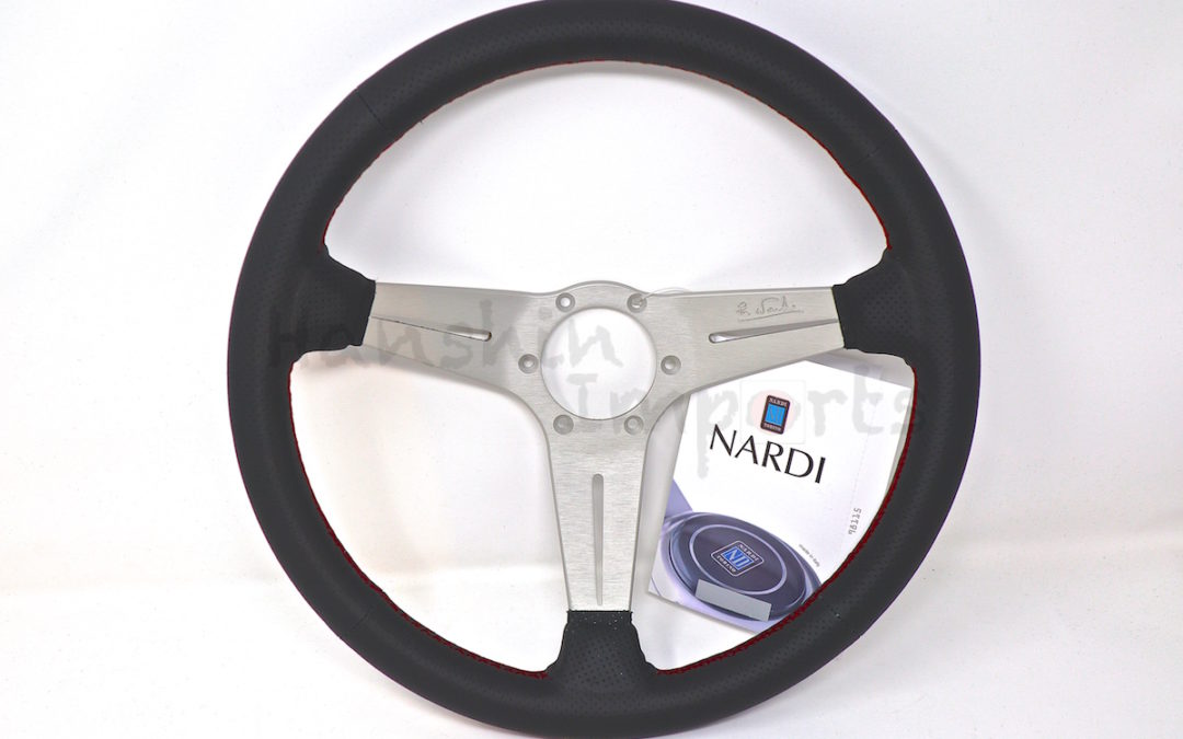 Nardi Steering Wheel Perforated Leather Black on Silver with red stitching 350mm 6069.35.1093