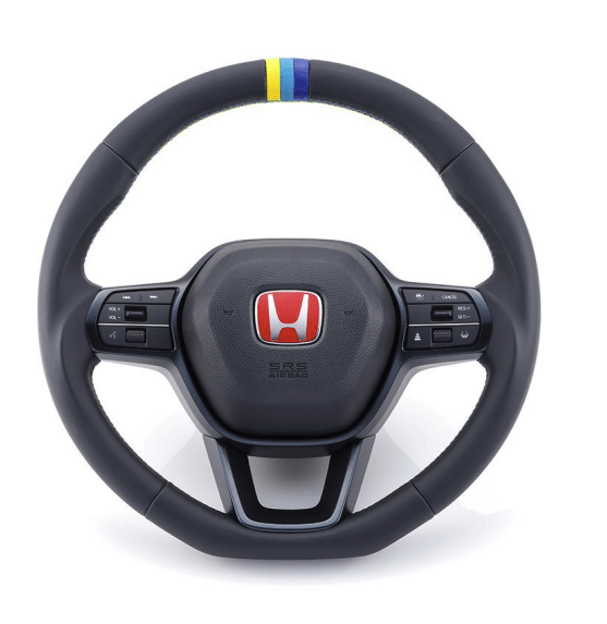 GReddy All-Leather Steering Wheel with 3-Color Stitching II for FL5 / FL1 / FL4, with Center Mark